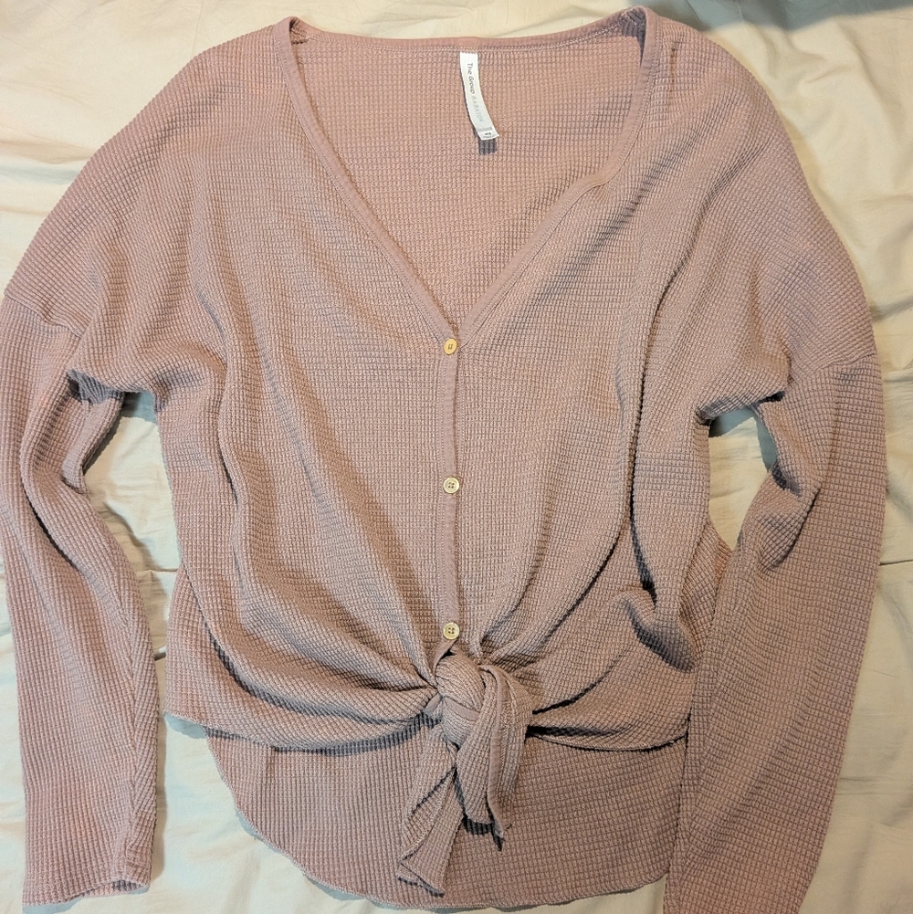 Babaton Dusty Rose Knit Button-Front Tie-Waist Cardigan